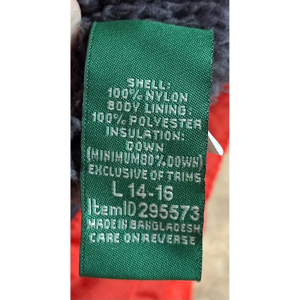 LL Bean Kids Red Puffer Vest Sherpa Lined Quilted Full Zip Size L 14-16